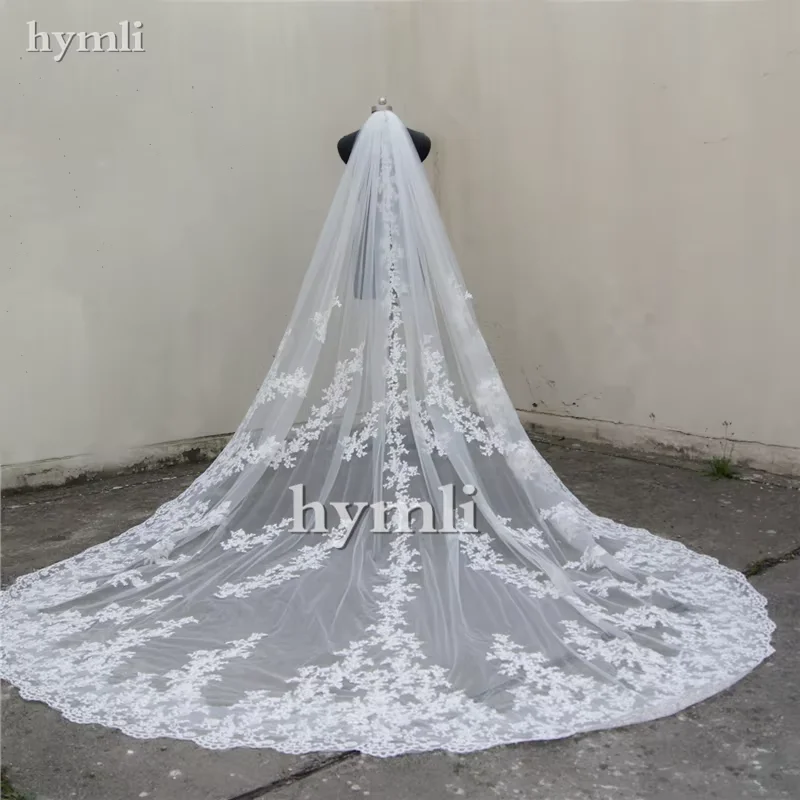 118 "طويلة، 110" واسعة 1 طبقة الدانتيل زين طرحة الزفاف طول الكاتدرائية الحجاب الزفاف مع مشط