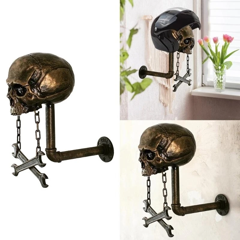 Skull Helmet Stand Motorbike Helmet Holder Wall Mount Rack for Coat