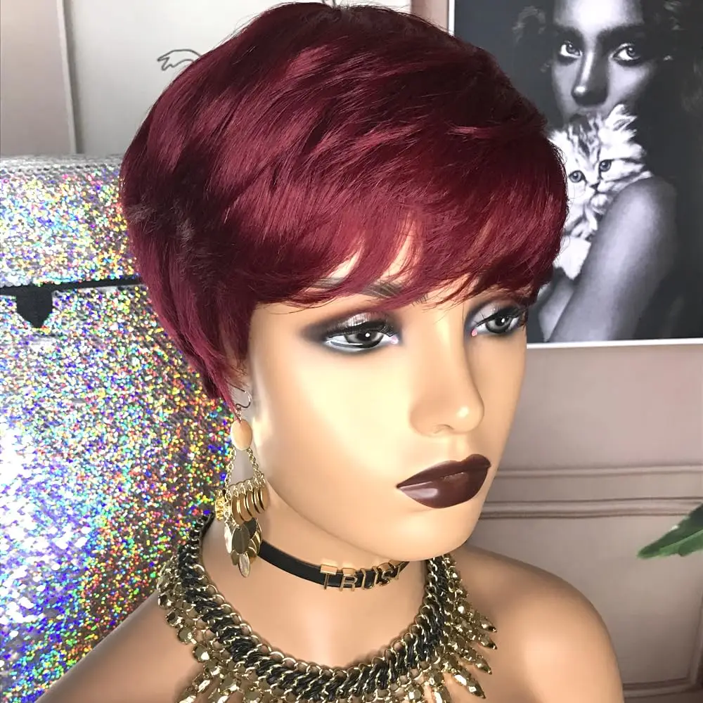باروكات شعر قصيرة، شعر مستعار بقصات عابث، باروكات قصيرة مستقيمة للسيدات باللون الأسود، باروكات صناعية قصيرة للنساء الأمريكيات من أصل أفريقي