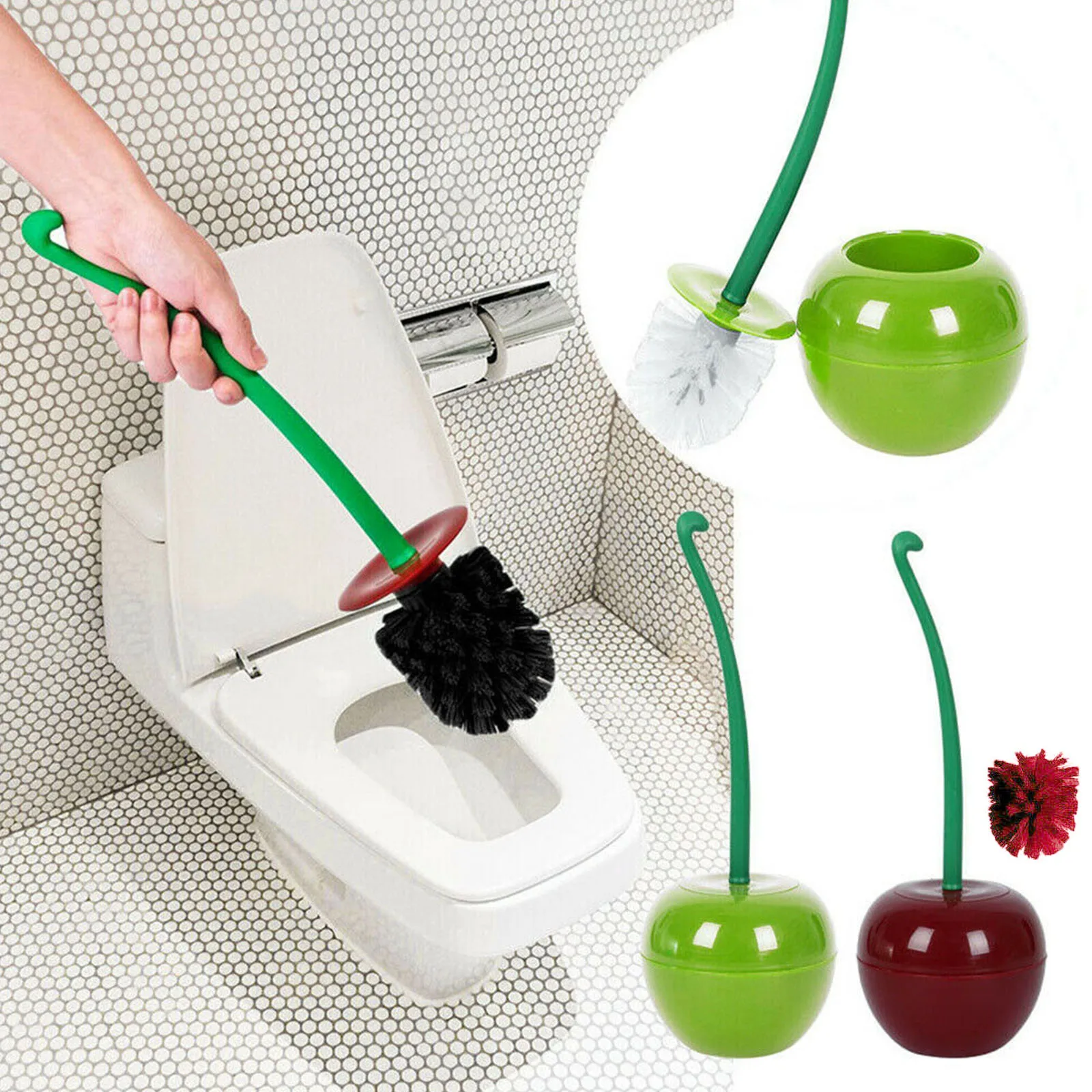 Creative Toilet Brush Set Cherry/Apple shape Brush Lovely Cute Scrub Thick Head Thoroughly Clean commode Wine Red Green White