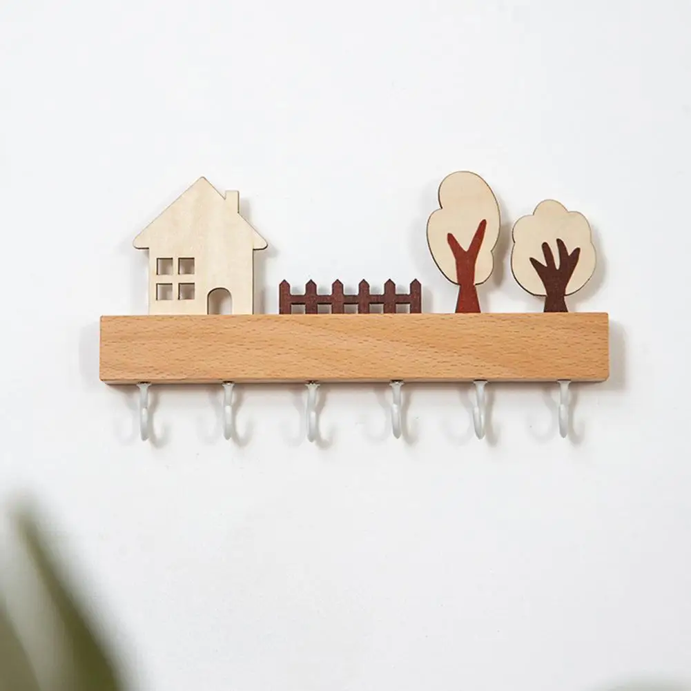 Wooden Key Hanger Rustic Wood Key Hanger with 6 Hooks Decorative Wall Mounted Entryway Organizer for Scarves Hats Farmhouse
