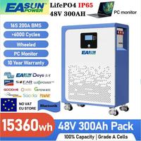 EASUN EU Stock 48V 100Ah 200Ah 300Ah 15Kwh LiFePO4 Battery Bluetooth 16S BMS Wheels 6000 + Cycle 51.2V Lithium Battery Pack