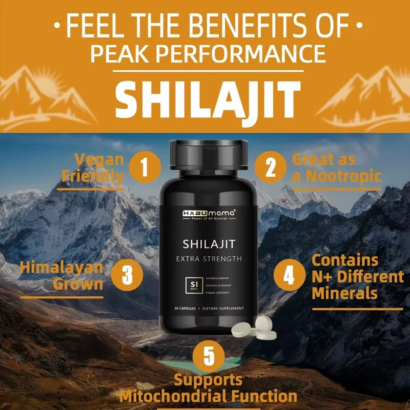 Shilajit Capsule 100% Pure Non-GMo Ondersteunt Reproductieve Gezondheid Natuurlijke Energizer