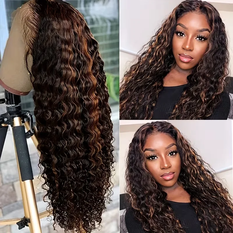 1B30 Highlight Curly Human Hair Wigs 13X6 Hd Lace Front Wigs Brazilian Deep Wave Pre Plucked Hairline Pre Cut Lace 5x5 Glueless Wigs