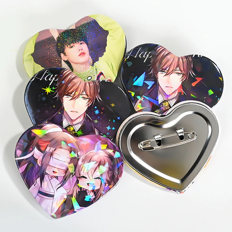 10pcs Custom Square Heart Badge Pins Photo Cute Cartoon Anime Customized Metal Lapel Personalised Button Tin Badges for Gifts