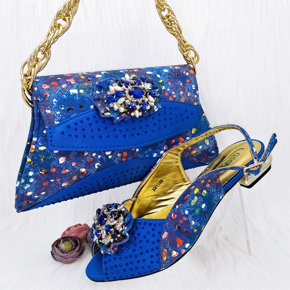 

PM Italian Design Royal Blue Color Peep Toe Women's Shoes And Bag Set For Everyday and Banquet Party Women's Shoes And Bag