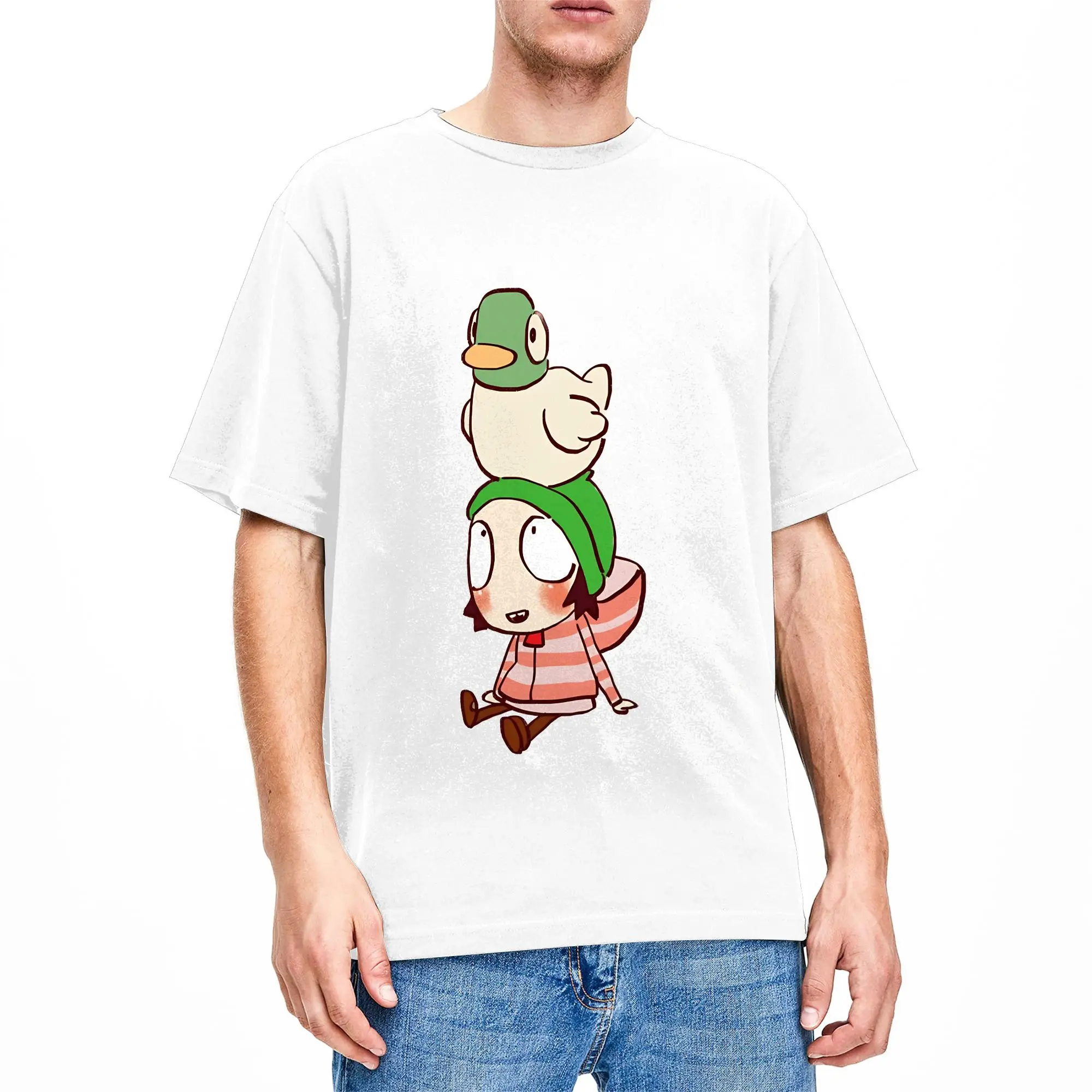 Men Women's Sarah and Duck cartoon  T Shirt  Cotton Tops Humor Short Sleeve Round Neck Tees Birthday Gift T-Shirt