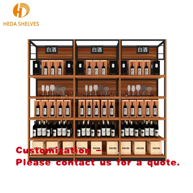 custom.High-Grade Modern Design Wooden Glass Display Rack Supermarket Shelf Retail Store Wine Cabinet With Light Winery