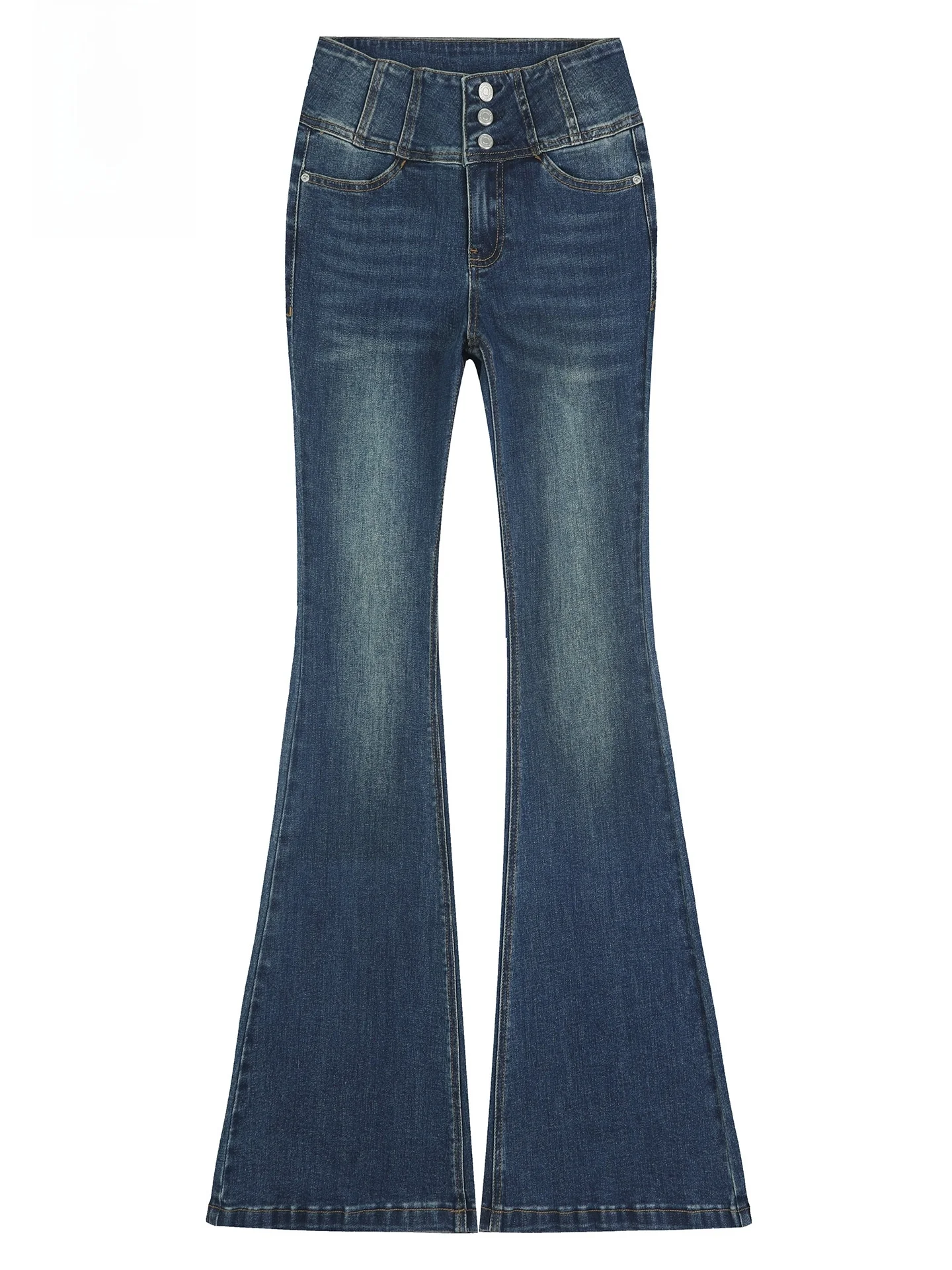 

High Waist Tee Button Micro Flare Denim Jeans Women's 2025 Autumn New Four Way Stretch Bell Bot Comfortable Breathable