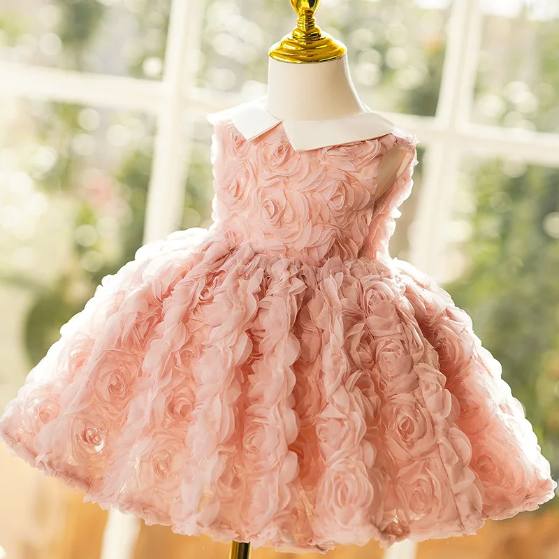 Vestido de princesa rosa inchado feminino, Florista, Casamento, Pétalas de rosa rosa, Vestido de festa elegante infantil, Luxo, Francês