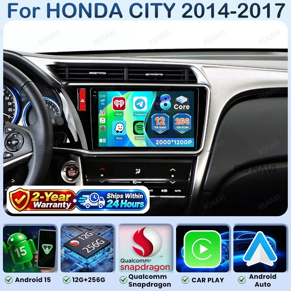 Android 16 Car Radio For Honda City 2014-2017 Video Player Multimedia Wireless CarPlay Android Auto GPS Navigation DSP 5G WiFi