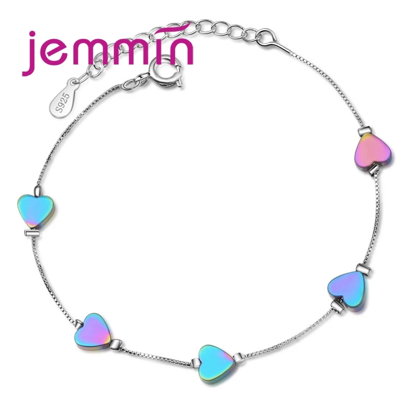 Fashion Girls Collections Party Dazzle Noble Colorful Heart 925 Sterling Silver Bracelet For Best Friend Friendship Gift