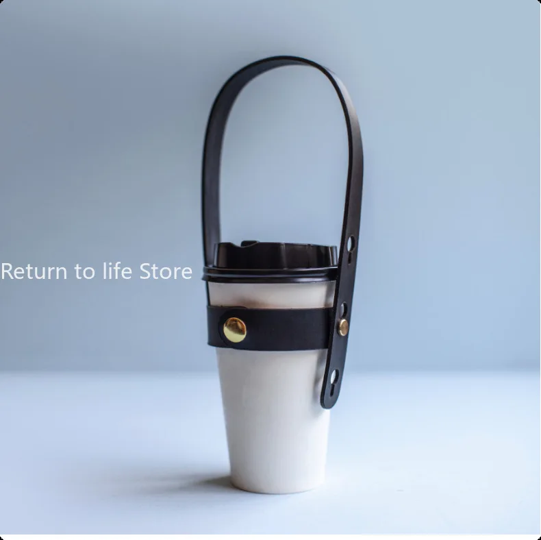 حامل كوب القهوة من جلد البولي يوريثان الأصلي مع مقبض حامل عازل للحرارة محمول للسفر والتخييم وكوب الشاي الفقاعي #6