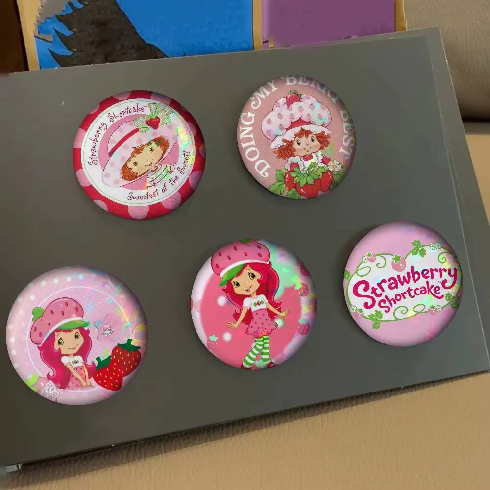 Cute S-Strawberry S-Shortcake-Girl Cartoon Brooches Anime Badge Round Handmade Brooch Lapel Pins Jewelry  Backpack Clothes Gifts