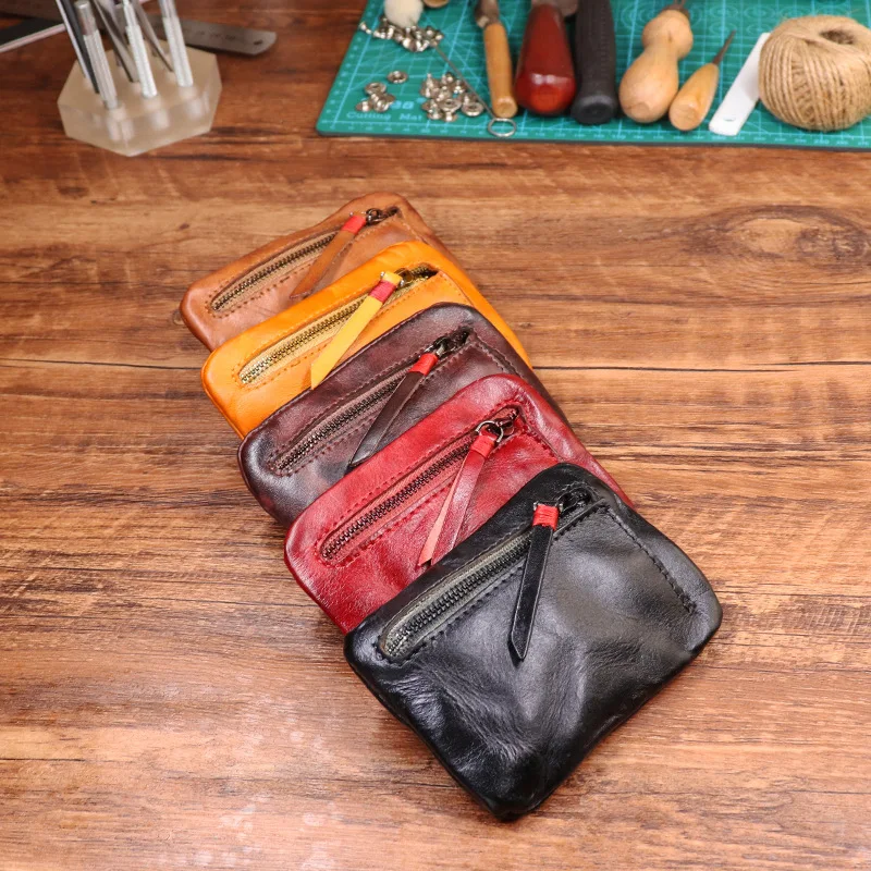 Real leather mini creative simple card coin storage multi-function hand-made old change purse