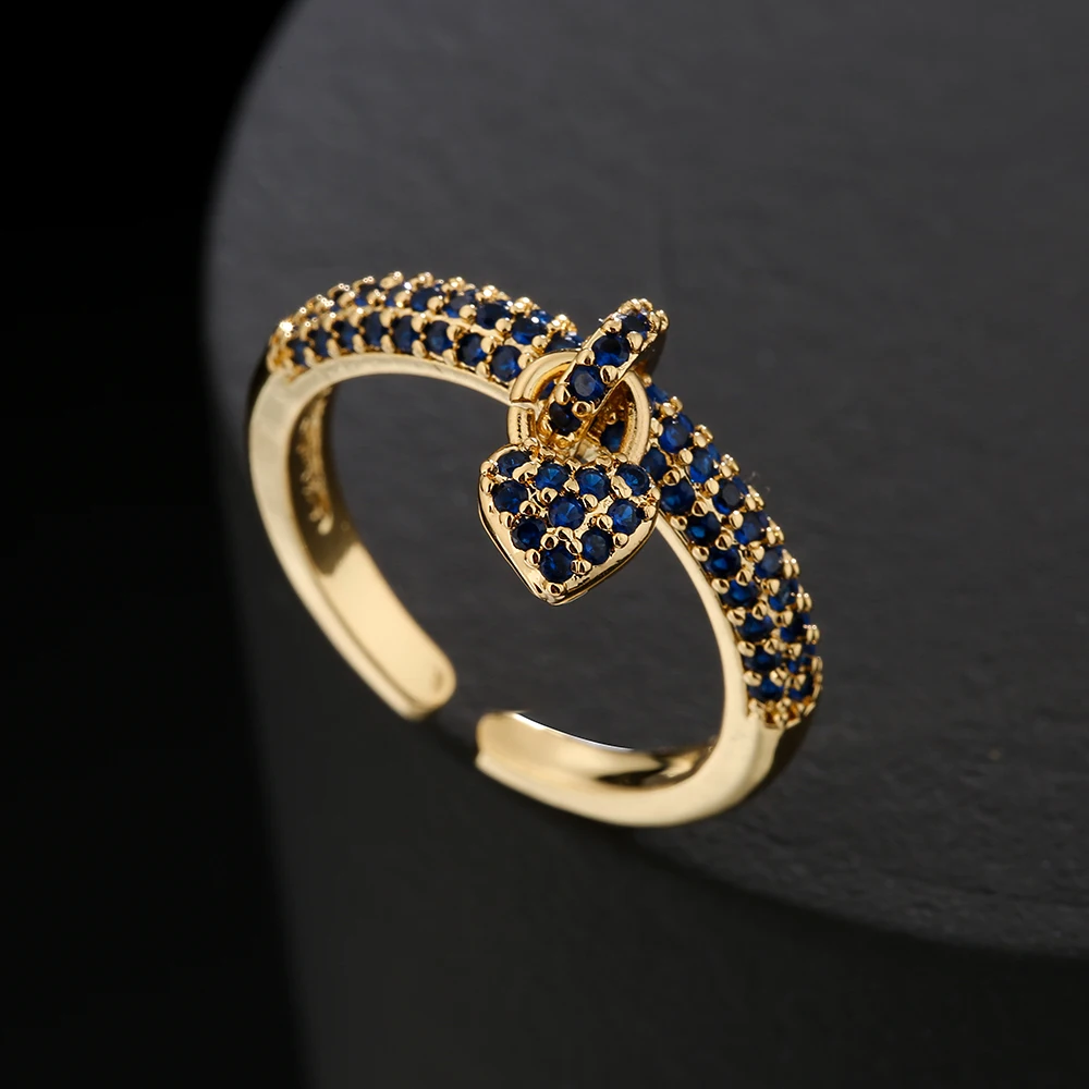 NEWBUY Fashion Colourful Cubic Zirconia Pave Setting Wedding Jewelry 2024 Trendy Gold Color Heart Charm Finger Ring For Women