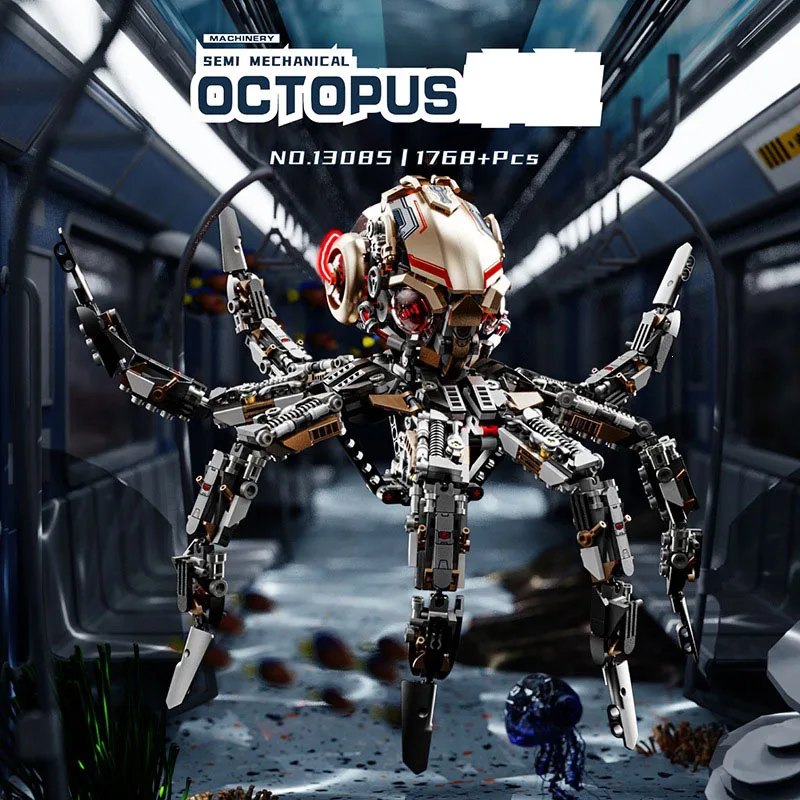 Idea Cyber Building Block Deep Sea Mechanical Octopus Battler Robot Mache Construction Bricks Model Toys Collection With Light
