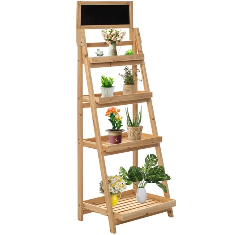 Shelf multi-layer solid wood folding anti-corrosion living room balcony indoor ladder flower pot shelf