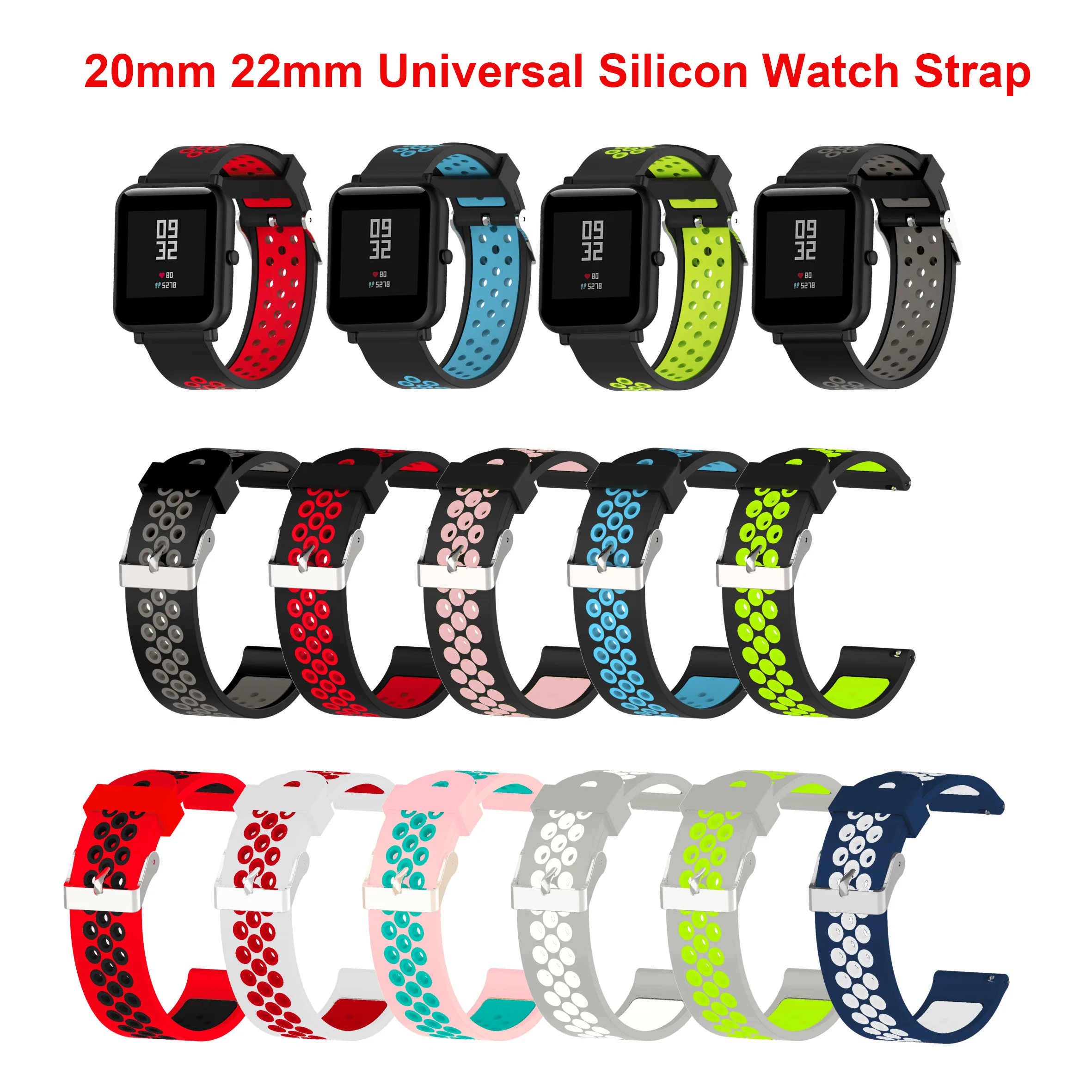 Universal 20mm 22mm Silicone Watch Strap Fashion Quick Release Soft Silicone Breathable Waterproof Sport Smartwatch Man Woman