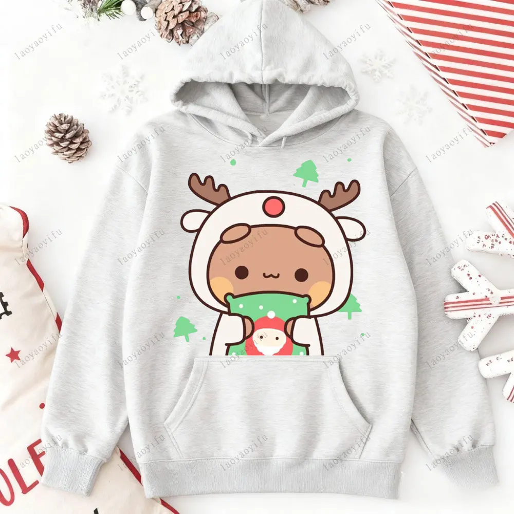 

С Рождеством милый Bobbu Dududu Рождественская пара Лось Bobbu спортивный костюм с заниженными плечами и длинными рукавами уличная модная спортивная одежда