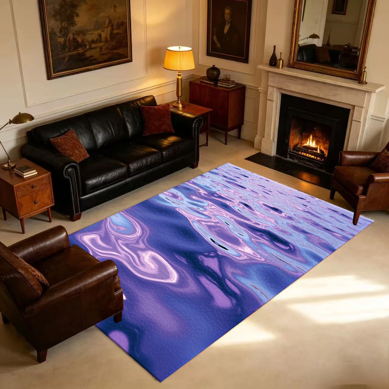 Purple Blue Liquid Marble Swirl Abstract Texture Carpet Floor Non-Slip Mat