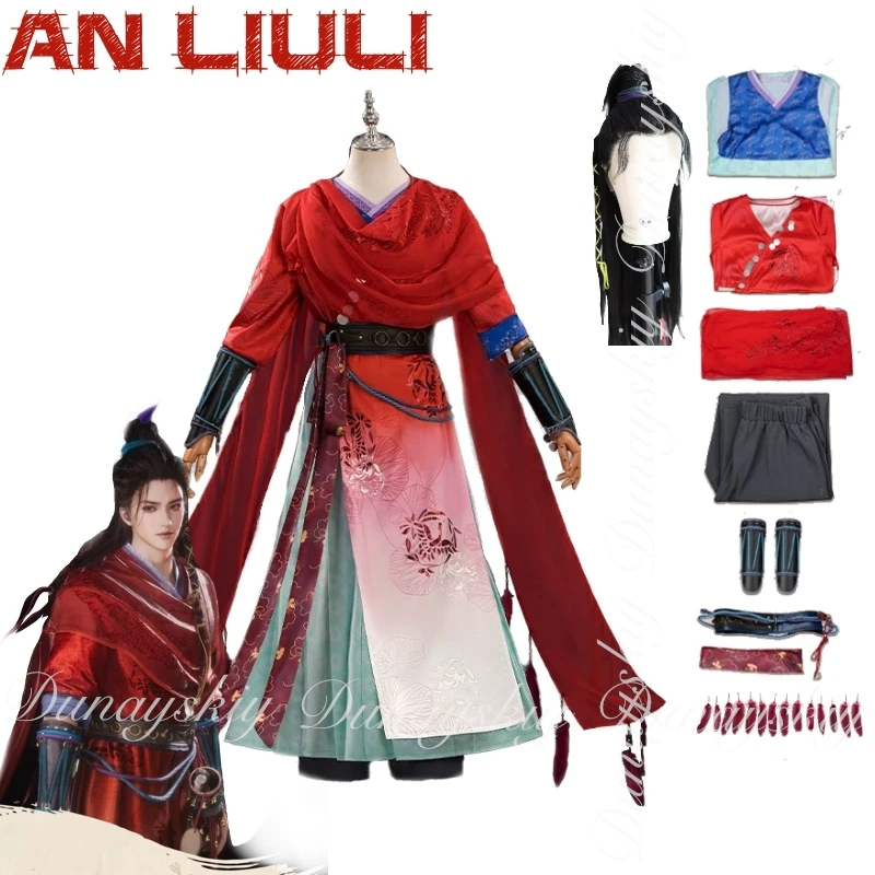 

WHERE WINDS MEET Game An Liuli Косплей с красной одеждой и черным крючком Парик A Illusion Performer Косплей 코스프레 Все комплекты