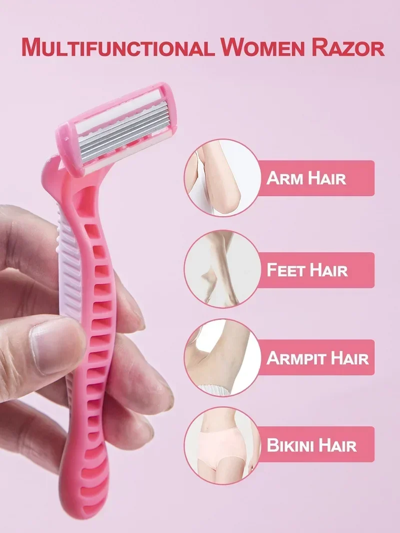 دليل 1 مقبض + 12 شفرات/ آمن لإزالة الشعر للرجال والنساء ماكينة حلاقة من الفولاذ المقاوم للصدأ مكونة من 6 طبقات رأس ماكينة حلاقة قابلة للاستبدال