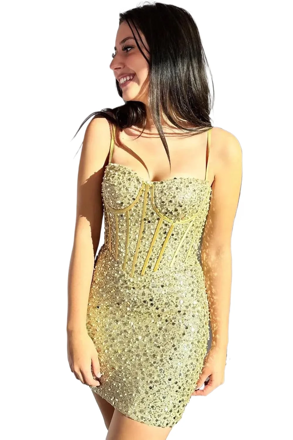 

Sparly Sequin Homecoming Dresses for Teens 2026 Spaghetti Straps Sweetheart Short Bodycon Prom Dress Mini Dress Party Dresses