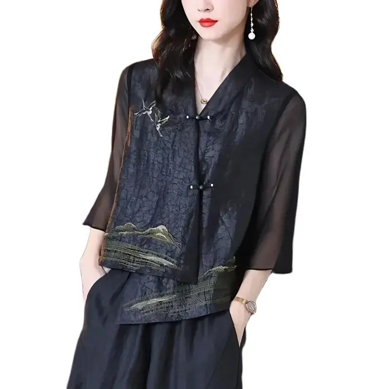 

Spring Summer Short Cardigan Shirt Coat Women 2024 New Fashion Tops Coil Buckle Pure Colour Black Elegant Outerwear Female