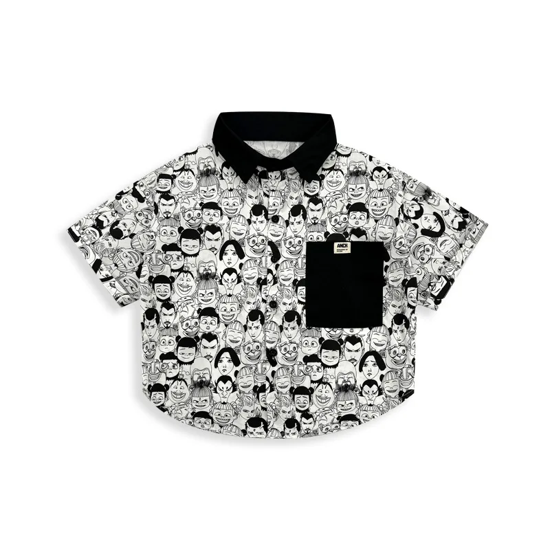 

HoneyCherry New Children's Summer Short-sleeved Shirt for Boys, Handsome Printed Top Made of Cotton Boys Shirts