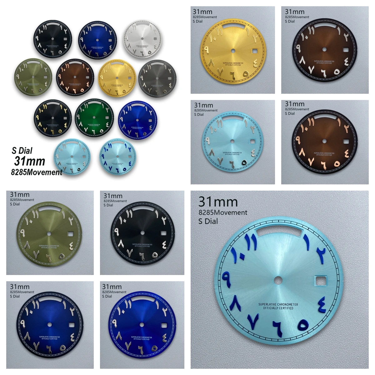 

31mm S Logo Day And Date Arab Dial Fit 8285 Movement High-Quality Sunray Gold Dial Watch Modification Accessories