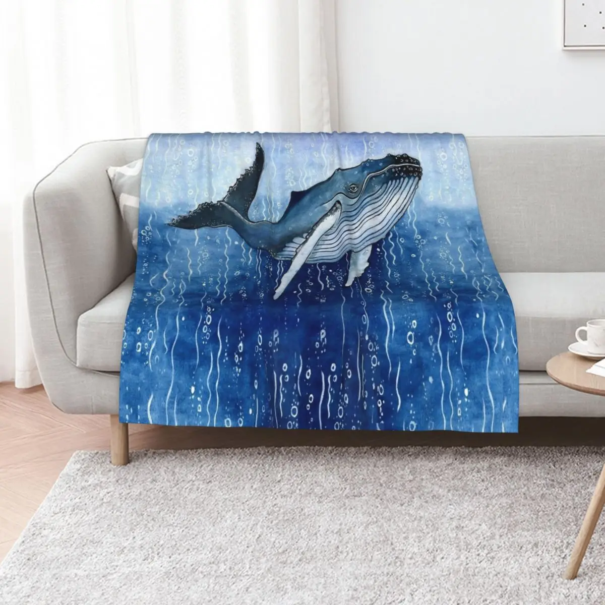 Humpback Whale in the sea in watercolour Throw Blanket Travel Soft Plaid Sofa Throw for sofa Sleeping Bag Luxury Blankets