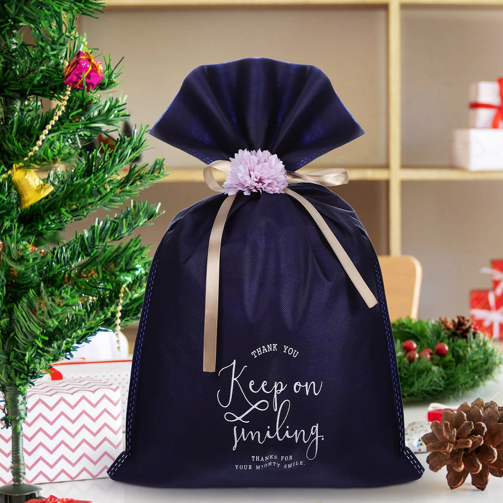 

5Pcs Drawstring Gift Bags Non-Woven Fabric Large Size Multi-Color Holiday Presents Packaging Christmas Drawstring Gift Bags