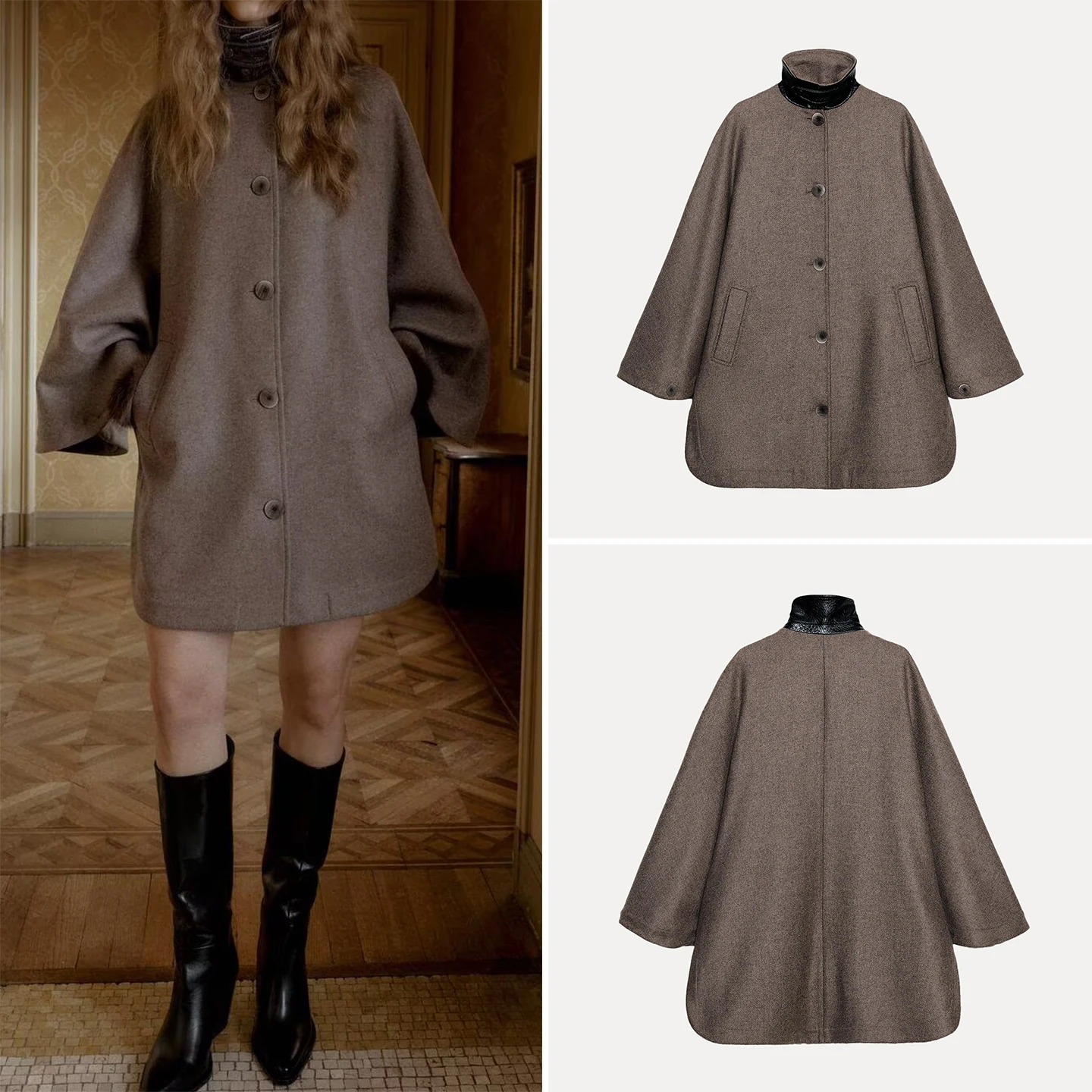 

2025 Autumn New Women's Decorative Overlap Coat Collar Color Blo Design Faionable Ele Woolen Outerwear