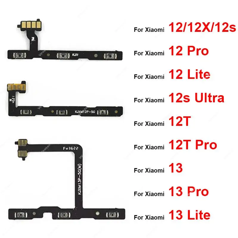 Power Volume Button Flex Cable For Xiaomi 12 12X 12s 12T 13 Ultra Pro Lite Side Power Voulme Flex Cable Replacement Repair Parts