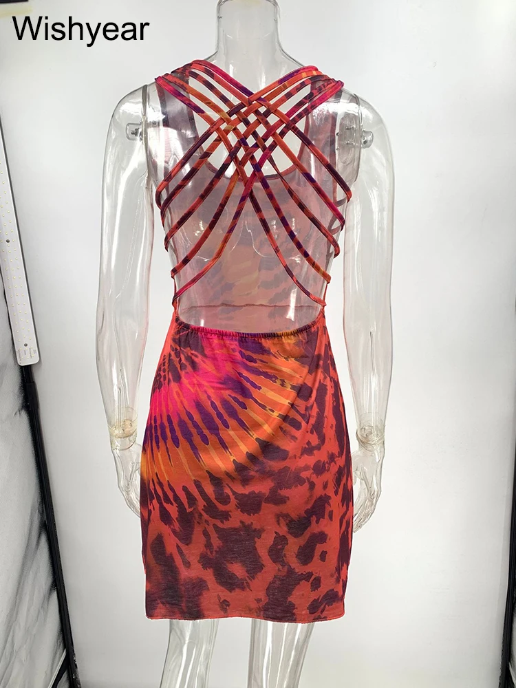 فستان Znaiml النسائي القصير بقصة ضيقة بدون أكمام وظهر مكشوف وحفلات أعياد الميلاد ونادي الشاطئ والخريف فساتين مثيرة مطبوعة بوهو #6