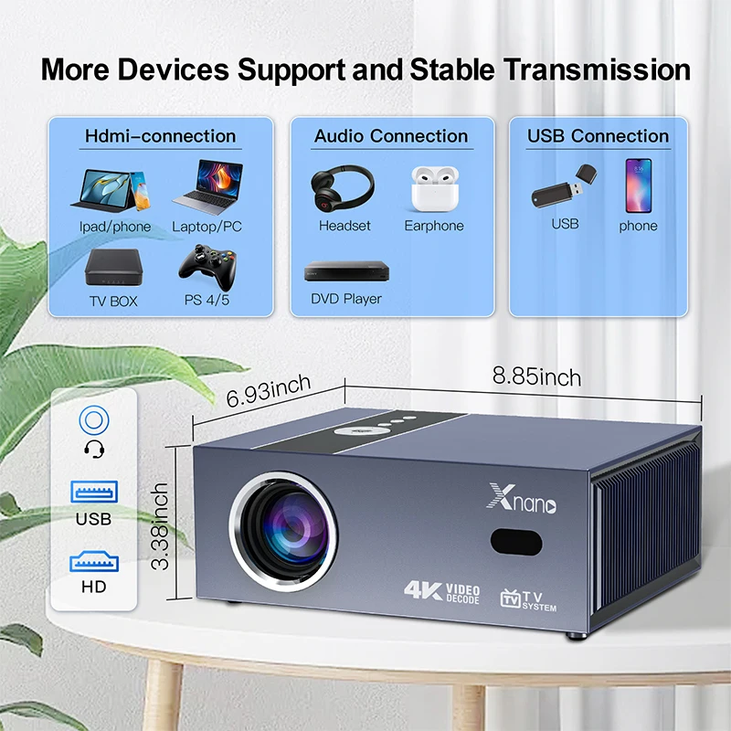 

Xnano 400ANSI Projector 4K Auto Focus 400Ansi Android 13 WiFi 11 BT5.2 Voice Remote Control Smart Home Theater Projector
