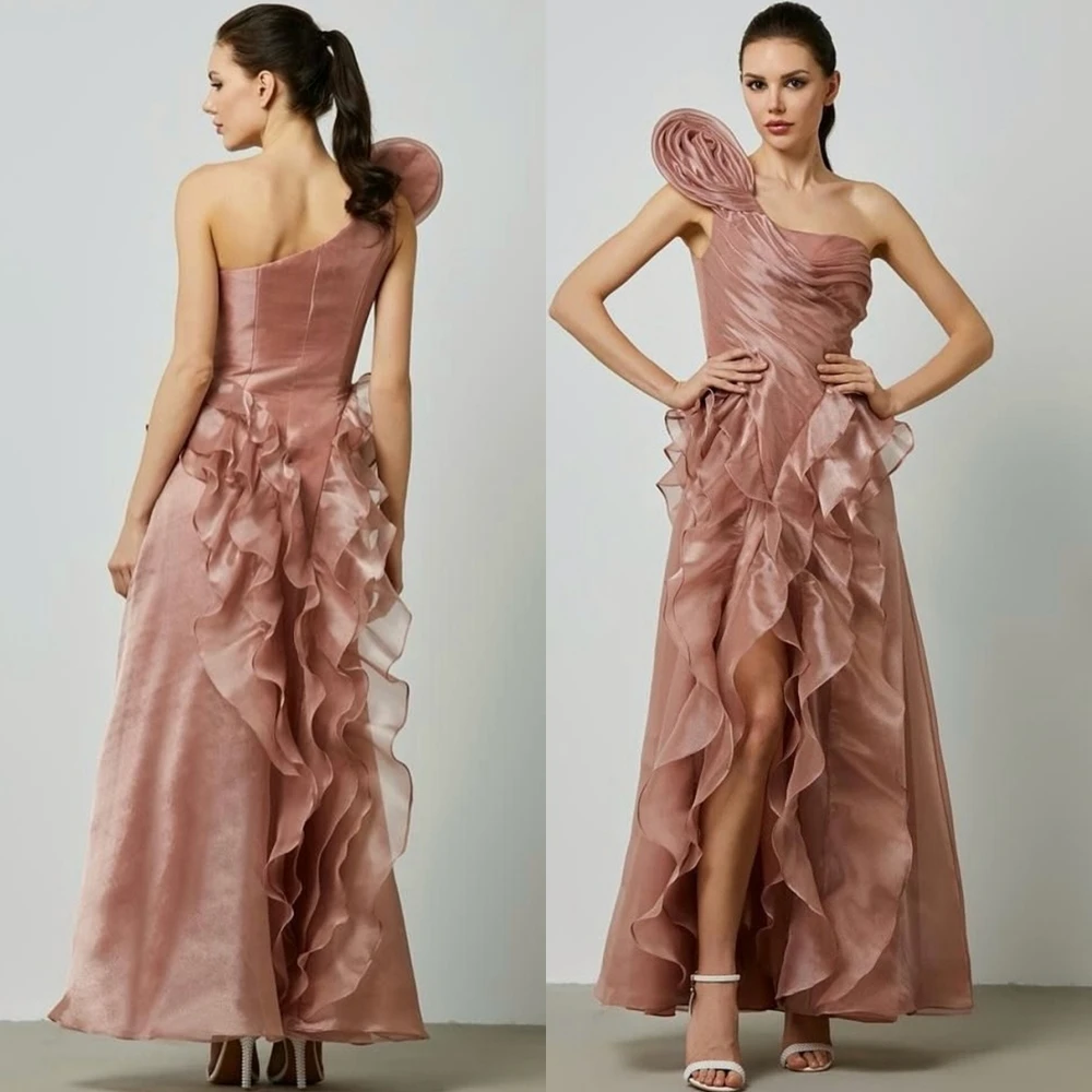

Customized Elegant Organza Evening Dress Exquisite One Shoulder Prom Dresses Modern Flowers Sleeveless Special Occasion Gowns