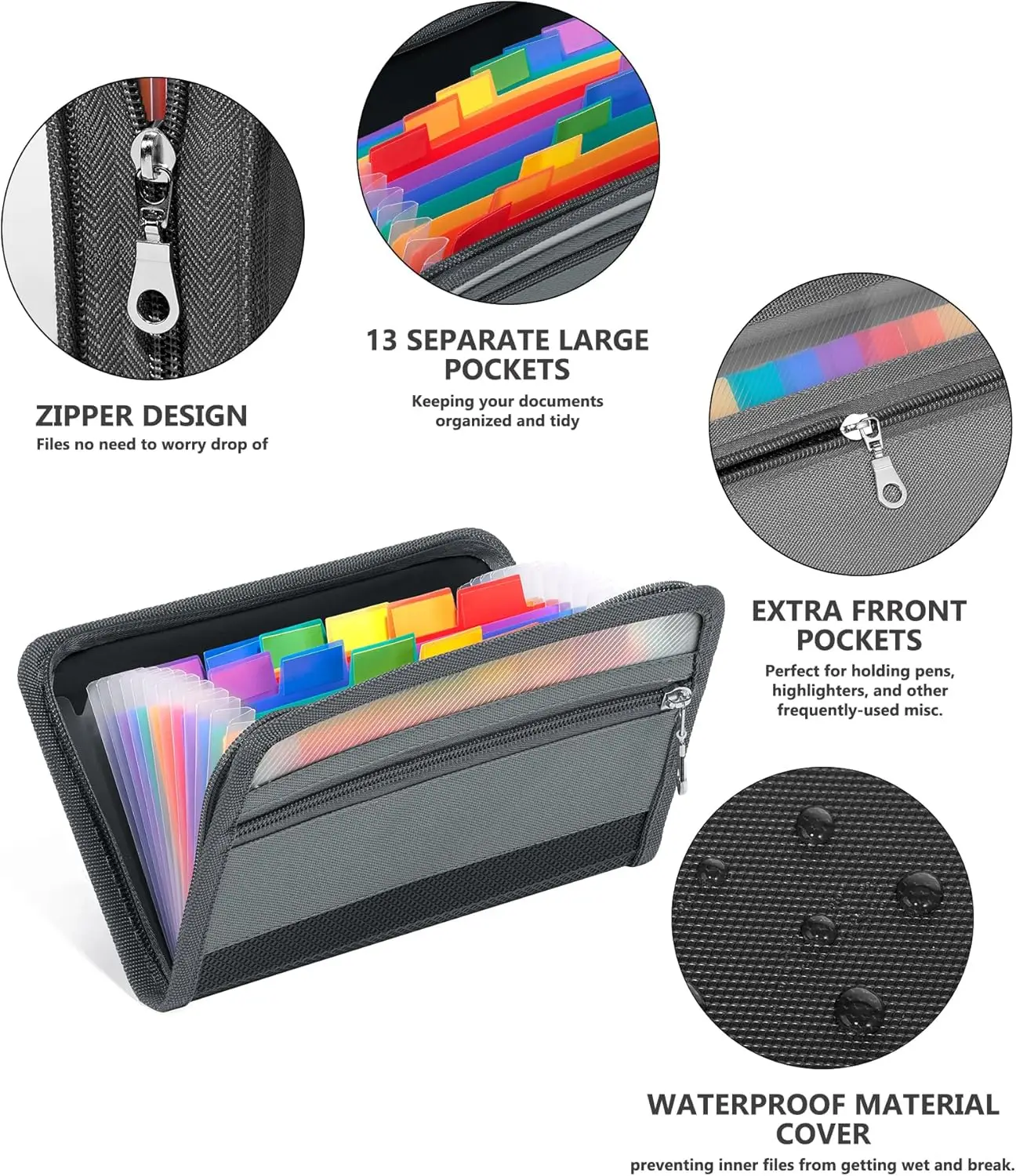 Expanding File Folders,13 Pockets File Organizer, A6 Size Document Folder with 24pcs Multicolor Labels for Home Office School