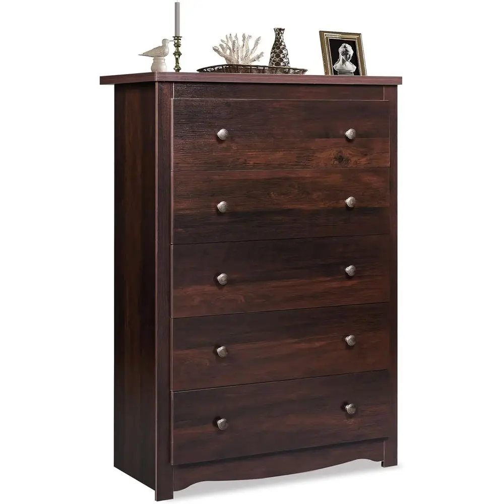 Rustic Brown 5-Drawer Wood Dresser, 45'' Tall for Bedroom, Chest of Drawers, Storage Cabinet, and Organizer for Living Room