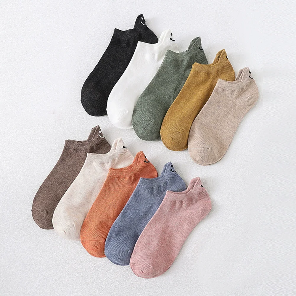 5/10 Pair Kawaii Embroidery Shallow Mouth Socks Women Spring Summer Short Cool Socks Casual Korean Style Street Sokken Female