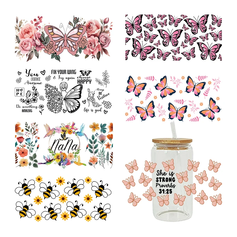 3D UV DTF Transfers Stickers 16oz Cup Wraps Cartoon Animal Butterfly Printed For DIY Glass Ceramic Metal Leather Etc. D12236