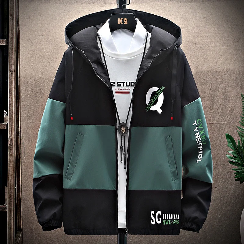 

Men's Spring Streetwear Nice Hooded Jackets Youth Autumn Hip Hop Thin Coats Casual Windbreaker Oversize Harajuku Tops Clothing