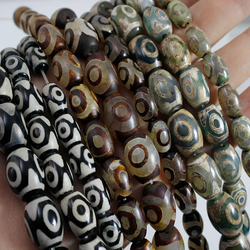 5Pcs Natural Stone Beads Vintage 3 Eyes DZI Agates Oval Loose Spacer Beads for Jewelry Making DIY Bracelet Necklace Accessories