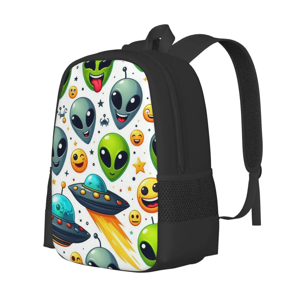 Green Alien And UFO Pattern Backpack Daypack Large Capacity Children BookBag School Bag Shoulder Bags for Men Women