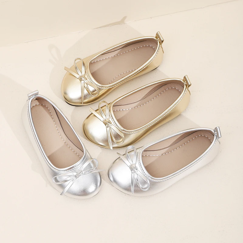 

Летняя повседневная обувь для девочек, милая детская обувь на плоской подошве с круглым носком и галстуком-бабочкой, однотонная нескользящая повседневная шикарная детская обувь, От 7 до 12 лет