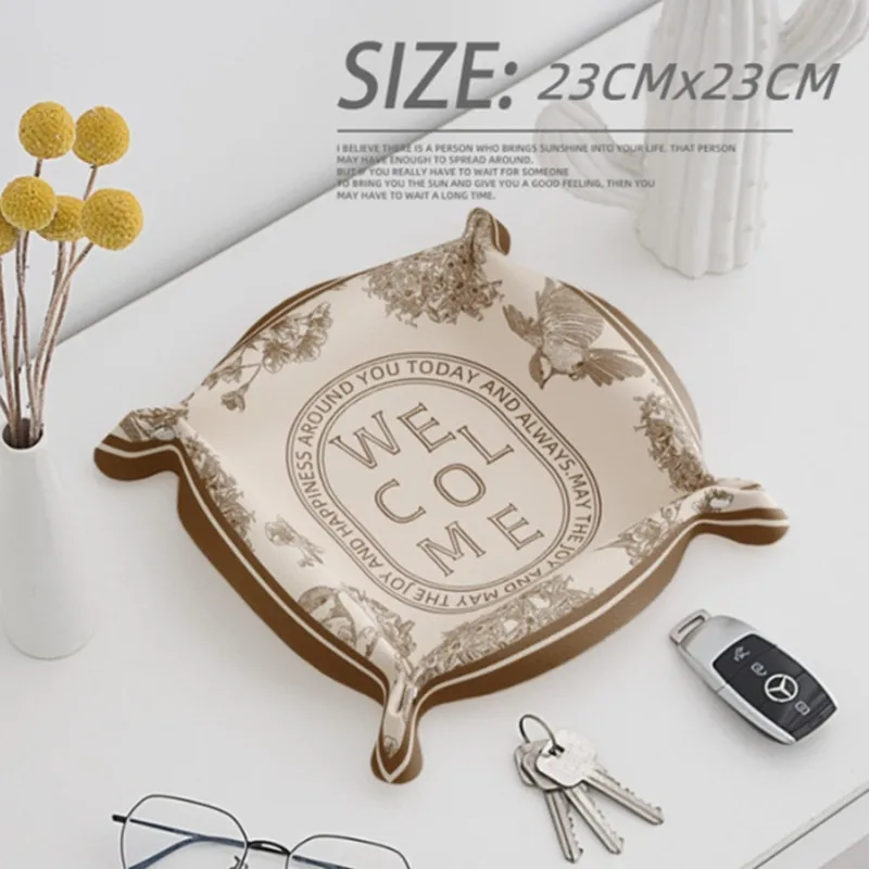 Desktop Storage Tray PU Leather Key Plate Home Decoration Dice Tray key Wallet Coins PU leather folding Storage Box Wholesale