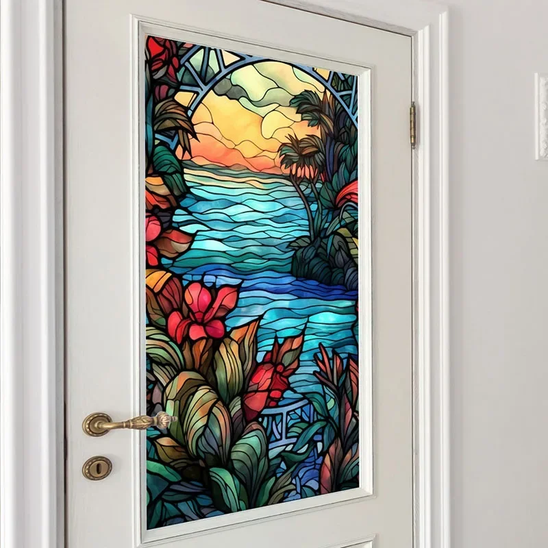 European Style Window  Film Stickers Colorful Film Vinyl for Glass Windows Stained Glass Window Film Home and Bathroom