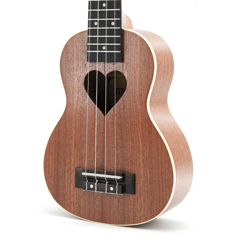 21 inch Sapele Wood Ukulele With Heart Carving Portable Hawaii Four string Nylon Strings Small Guitar for Beginners