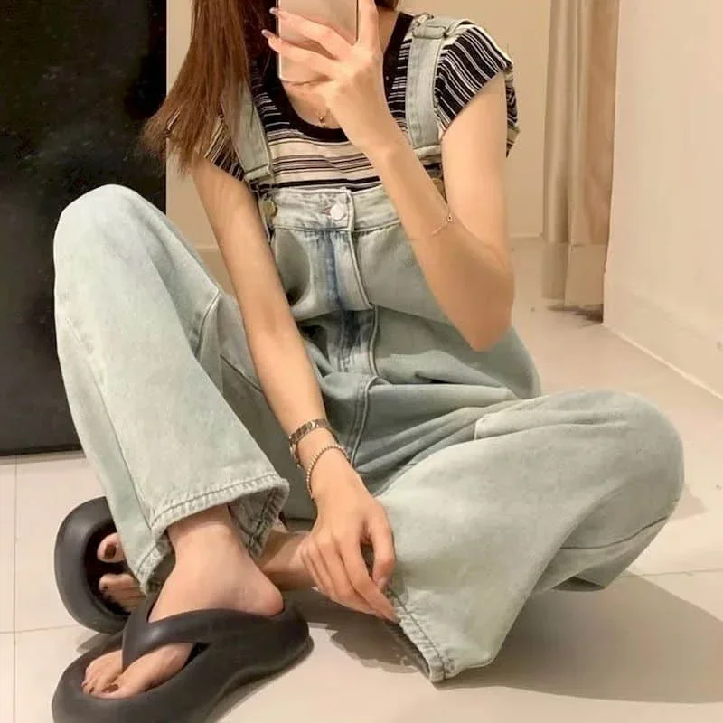 デニムジャンプスーツ女性のための大きいサイズワンピース衣装女性ロンペスルース韓国スタイルカジュアルヴィンテージロンパース女性服